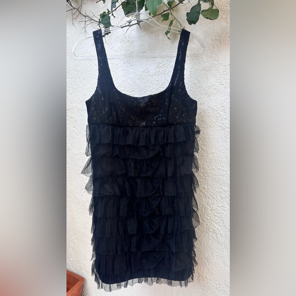 Black Sequin & Layered Mesh Ruffle Cocktail Dress - Picture 1 of 5